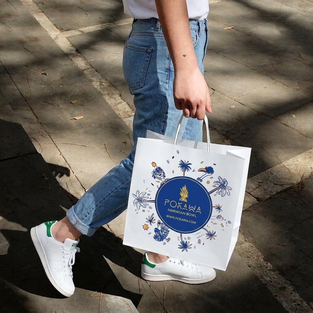 Sac kraft personnalisé POKAWA — réalisation MBA Green